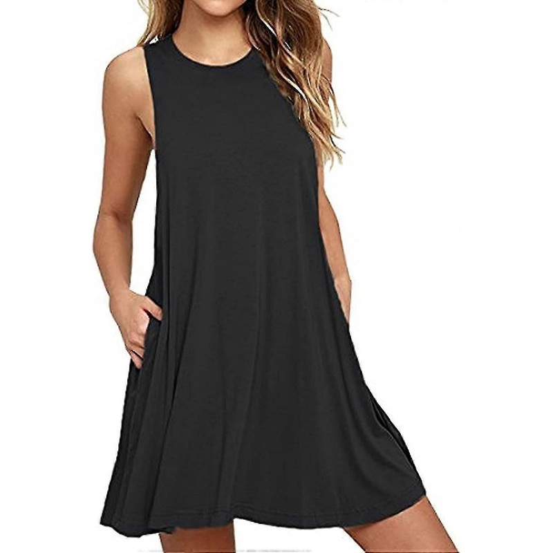Women Summer Casual Round Neck T Shirt Dresses Beach Cover Up Plain Tank Dress(haoyi)-b | Fruugo SG