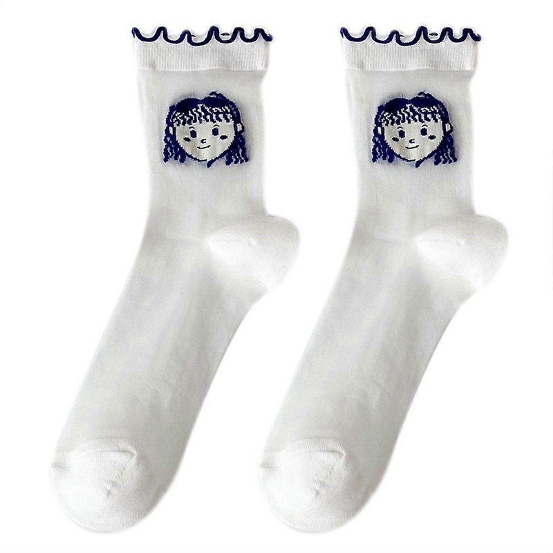 Women Summer Sheer Glass Fiber Short Ankle Socks Japanese Lolita Sweet Anime Cartoon Girls Jacquard Pattern Ruffle Mid Tube Hosiery  Instant noodle | Fruugo SG