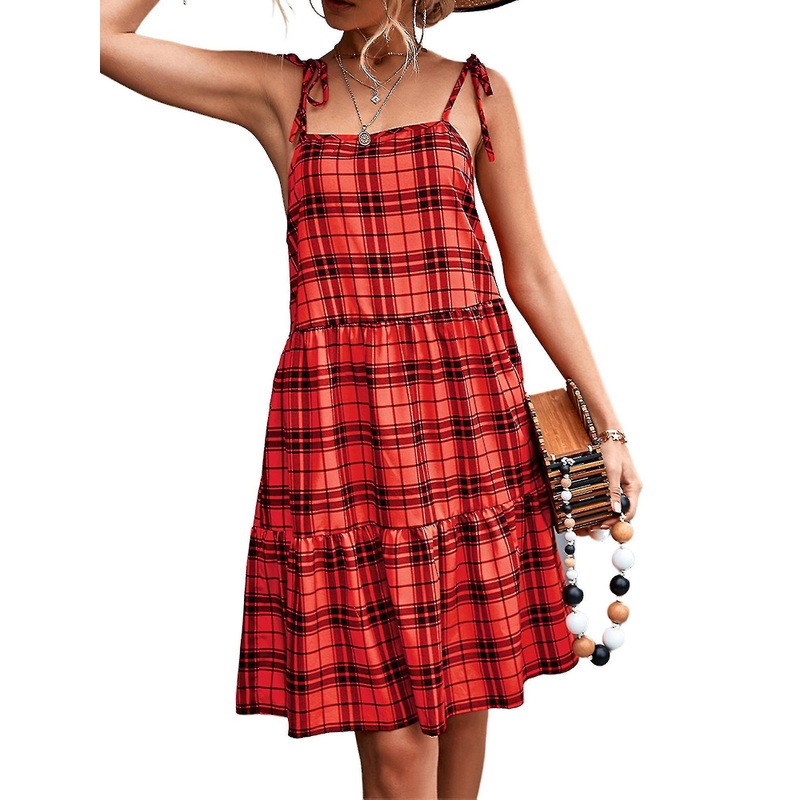 Womens Boho Plaid Strappy Mini Dress Ladies Summer Beach Party Cami Sundress | Fruugo SG