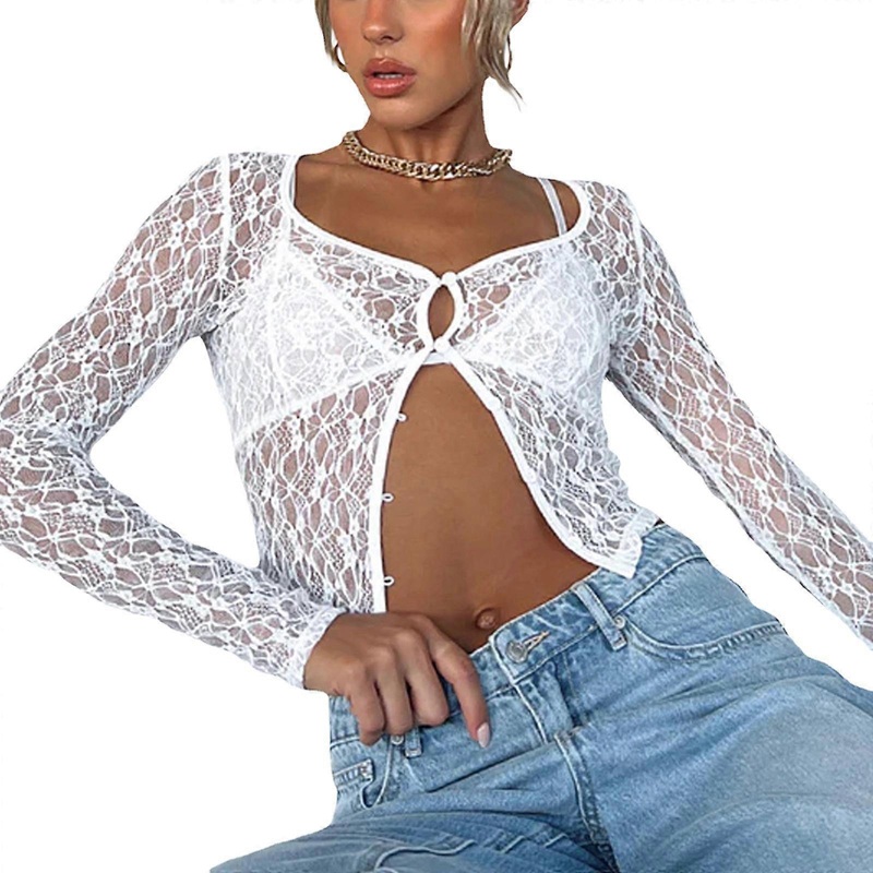 Womens Button Down Cardigan Long Sleeve Sheer Mesh Shrug Lightweight Boleros Shrugs for Dresses Cover Up  White L | Fruugo SG
