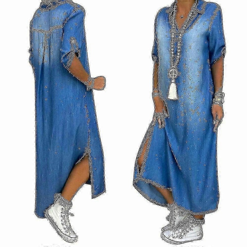 Womens Casual Denim Long Maxi Dress Ladies Summer Loose Jeans-1 | Fruugo SG