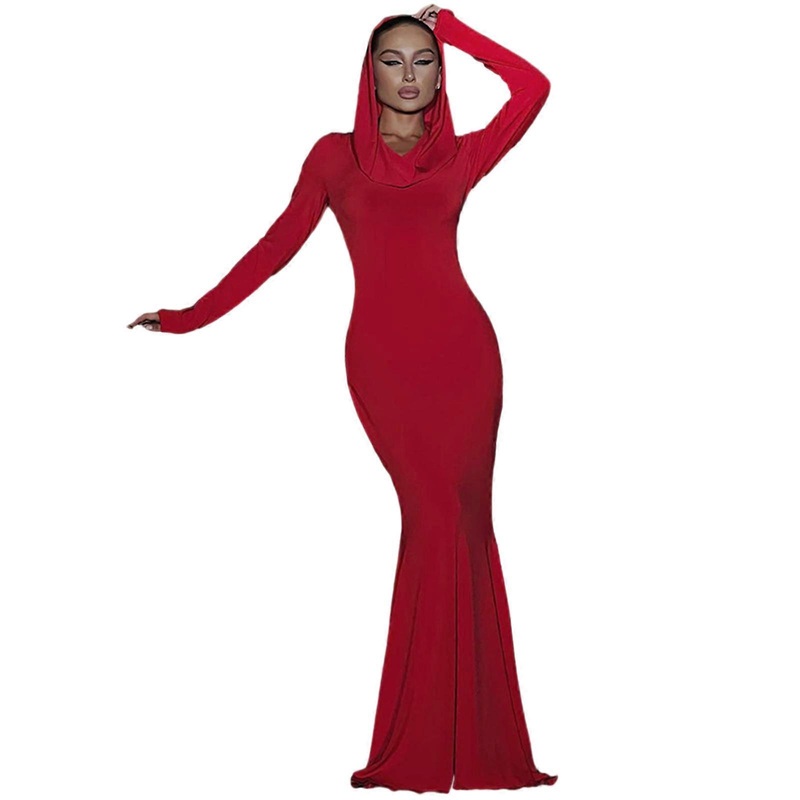 Womens Spring Fall Dress Casual Slim Fitting Bodycon Maxi Dress Hoodie Sexy Long Sleeve Cocktail Party Dress  Red S | Fruugo SG