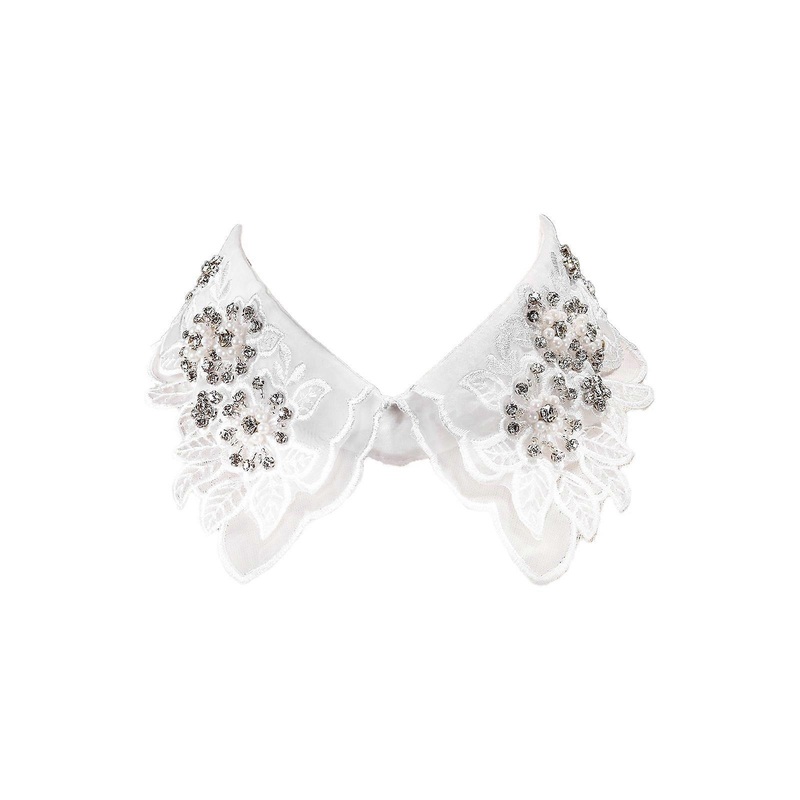 Elegant Lace Fake Collar Shirt Women Embroidery Floral Beaded Lapel Ruffled Organza Removable Collar for Dresses Sweater  White | Fruugo SG