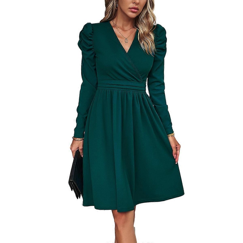Fall Dress for Women Casual Ruffle Short/Long Sleeve Dresses, Wrap V-Neck Dress | Fruugo SG