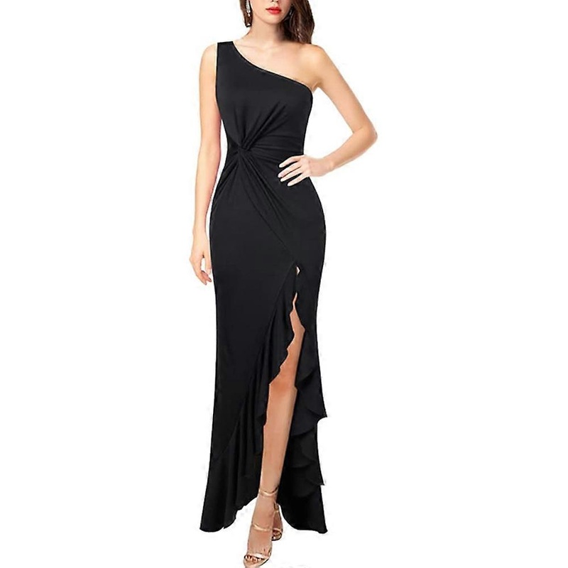 Ladies Dresses Sexy One Shoulder Cocktail Dresses Elegant Gathers Leg Slit Party Dress Wedding Evening Dresses Sleeveless | Fruugo SG