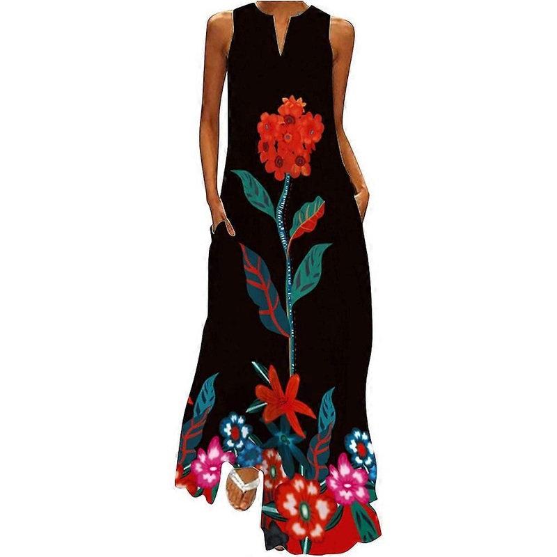 Ladies Summer Dresses Print Long Dress Evening Dresses V-neck Beach Dress Sleeveless Maxi Dress Summer Fashion Casual Dresses Holiday Dress for Women( | Fruugo SG