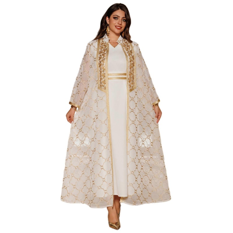 Modest Embroidered Cardigan Kaftan with Long Dress Women Middle Eastern Cardigan Robe for Wedding Festival Daily Wear  White XL | Fruugo SG