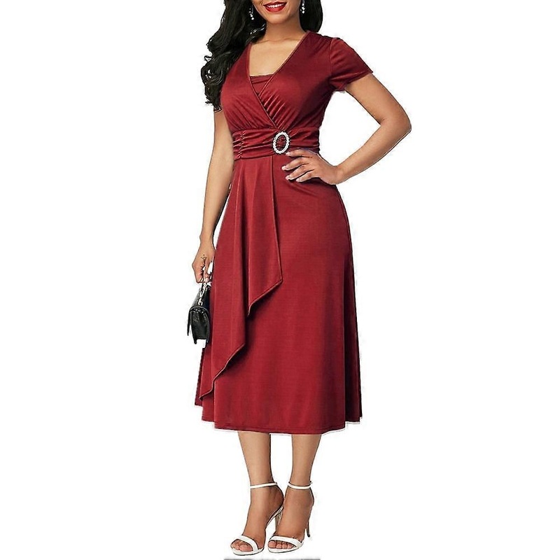 Plus Size Women Short Sleeve V Neck Asymmetric Hem Waist Tight Midi Party Dress,3XL | Fruugo SG