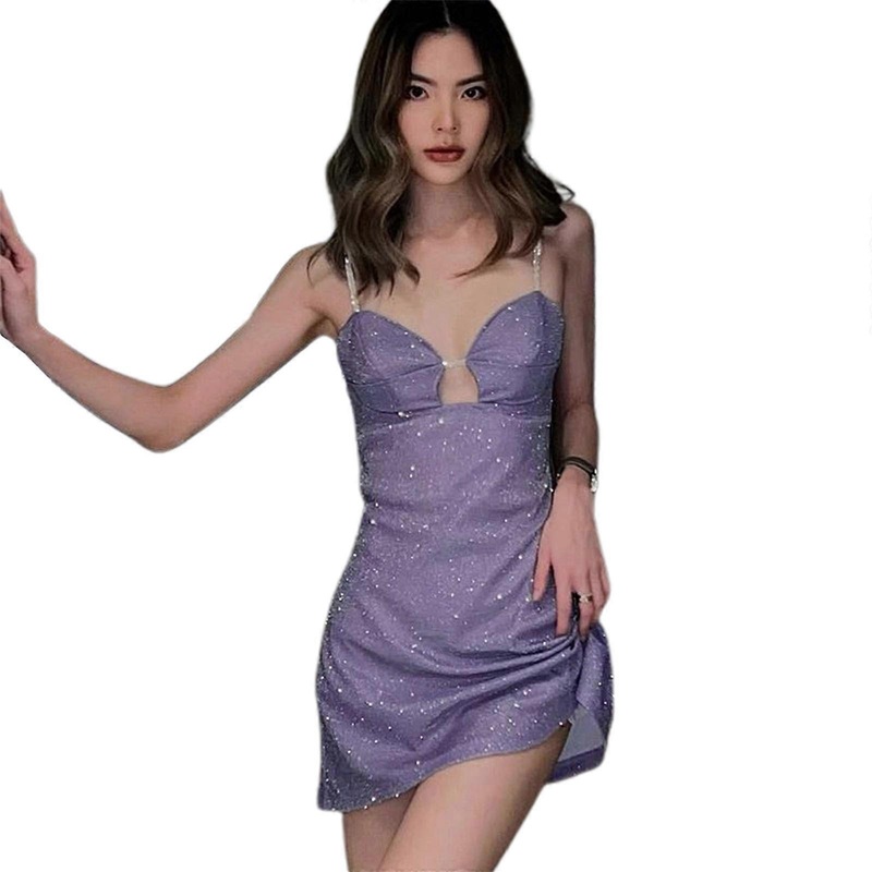Sexy Spaghetti Strap Dress Wrapped Chest Design for Women Cutout Mini Dress Slim Fit Party Club Dress  Taro purple M | Fruugo SG