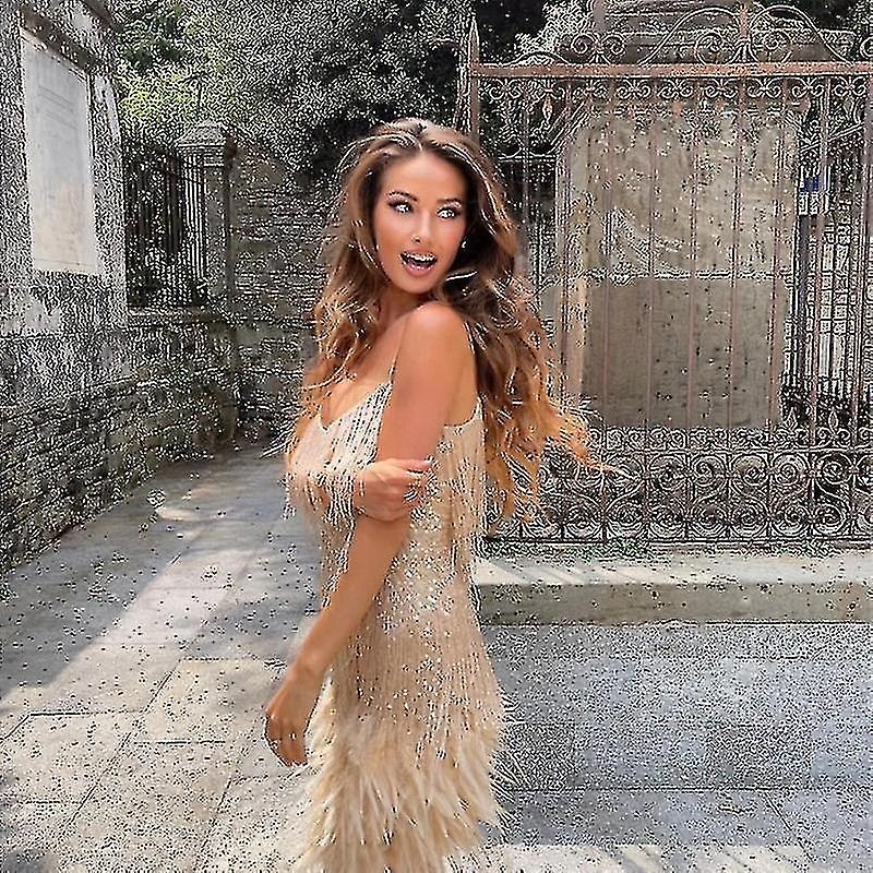 Sexy Women’s Fringed Sequin Feather Stitching Dress Summer Slim V-neck Off Shoulder Dresses Female Backless Slip Mini Robe | Fruugo SG