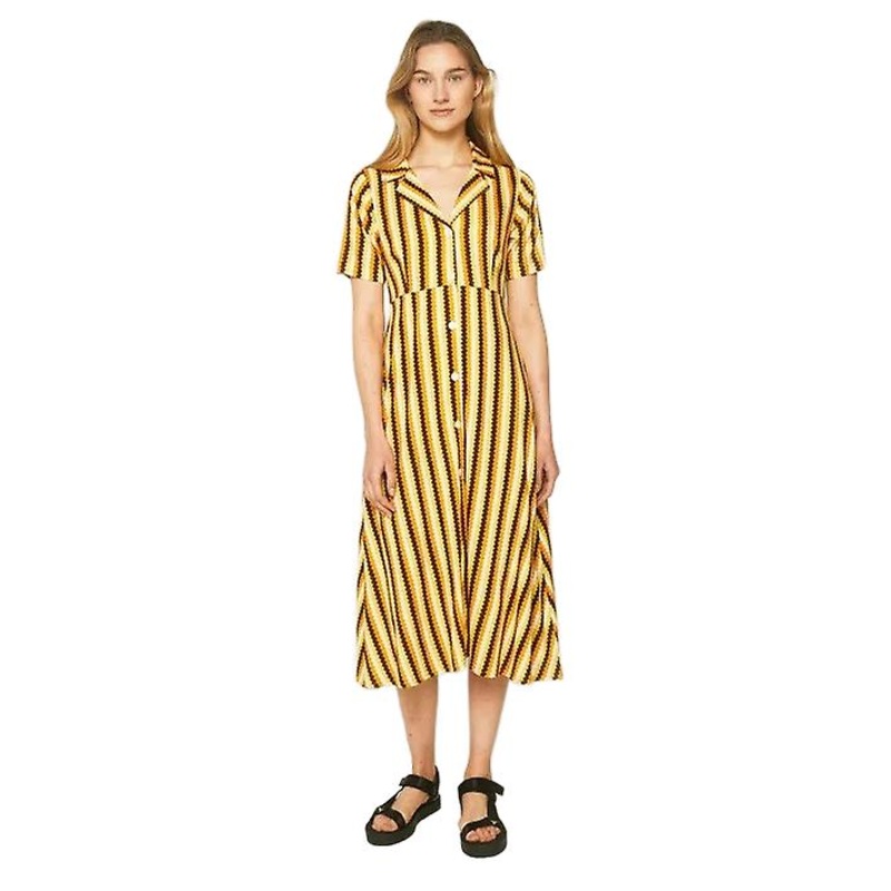 Striped 1970’s mustard print midi shirt dress by Compania Fantastica | Fruugo SG