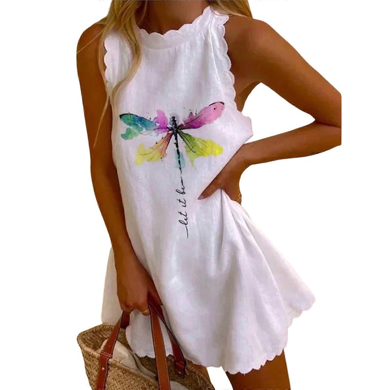 Sun-Dress Women Summer Casual Sleeveless Halter Dress Dragonfly-Flower Star Heart Printing Beach-Sundress Loose Swing  dragonfly print XL | Fruugo SG