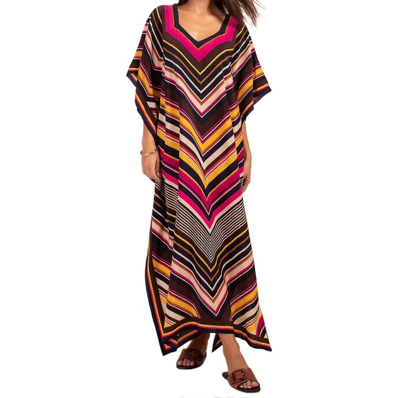 Women Beach Maxi Dress Multicolor Striped Print Turkish Kaftan Robe Cover Up  Photo Color | Fruugo SG