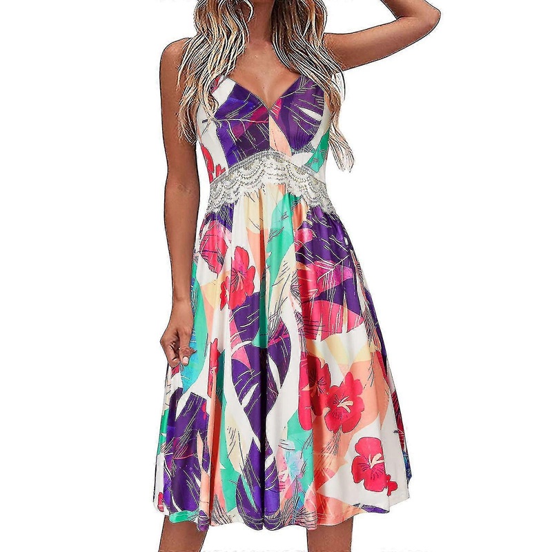 Women Fashion Lace Summer Seaside Sling Sleeveless V-neck Solid Color Casual Dress | Fruugo SG