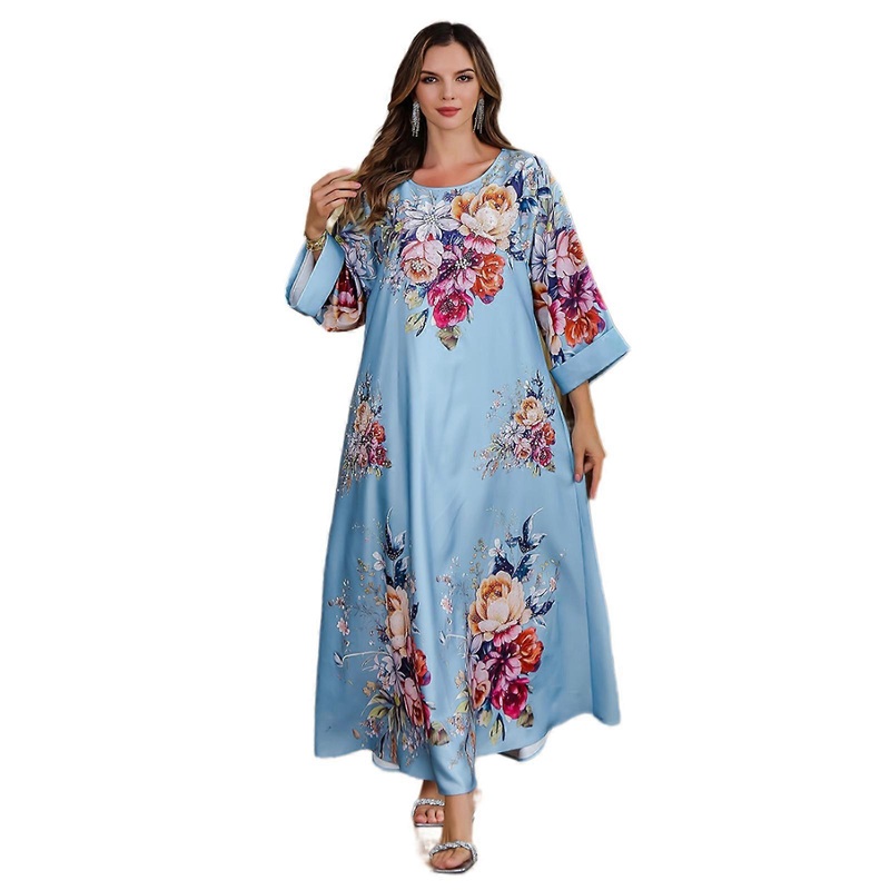 Women Printed Muslims Dress Ramadans Eid Abayas Elegant Middle East Saudi Robe Jalabiya Kaftan Casual Islamic Clothing  Blue XL | Fruugo SG