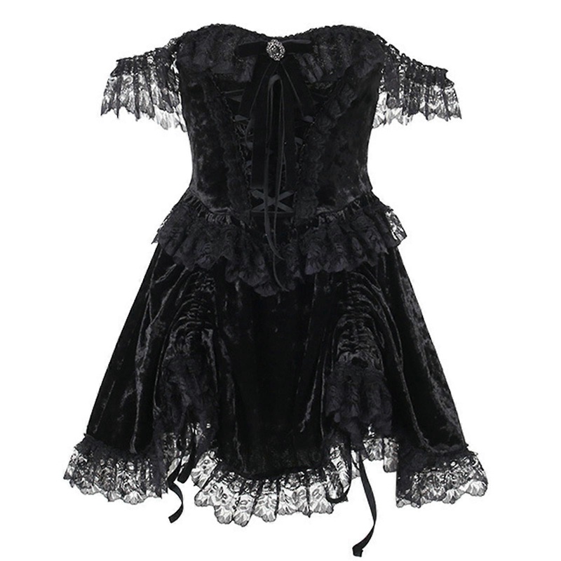Women Punk Gothic Lace Dress Sleeveless Off Shoulder Dress Grunge Vintage Strappy Mini Dress Sexy Short Dresses Gift  XL | Fruugo SG