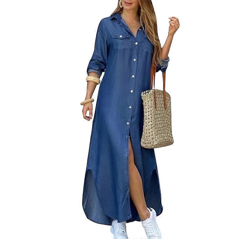 Women’s 3/4 Roll Up Sleeve Button Down Shirt Dress Casual Floral Print Maxi Dresses Loose Dress | Fruugo SG