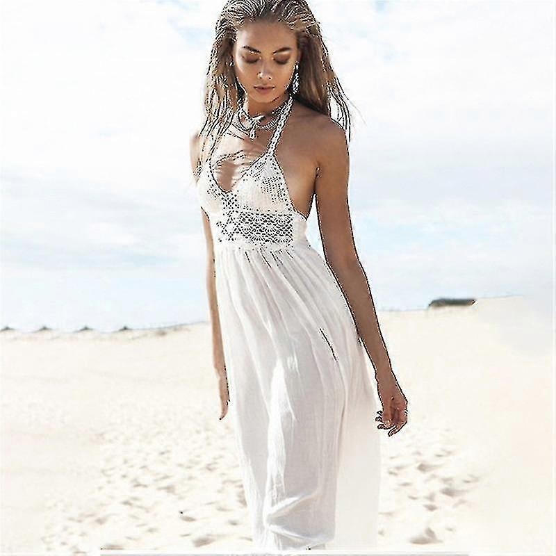 Women’s Beach Crochet Backless Bohemian Halter Maxi Long Dress | Fruugo SG