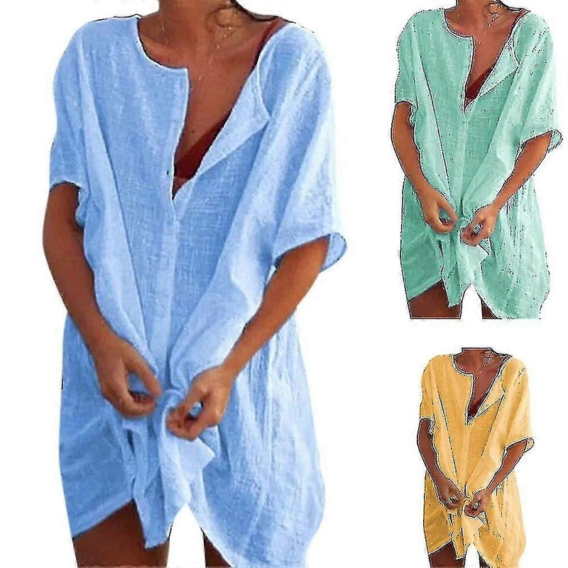 Women’s Beach Dress, Bikini Cover Up With Round Neckline, Button Placket | Fruugo SG
