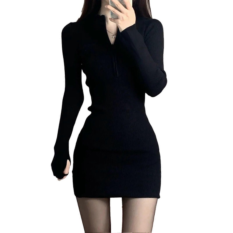 Women’s Long Sleeved Knitted Dress Slim Tight Waist Tightening Hip Package Casual Dress for Fall Winter | Fruugo SG
