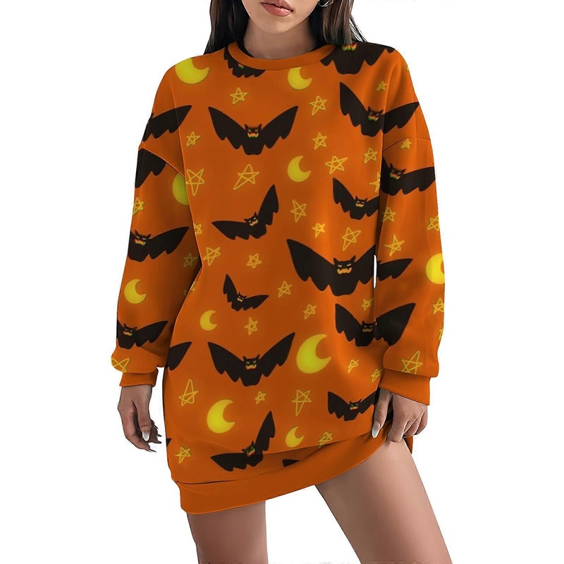 Women’S Loose Straight Dresses Round Neck Long Sleeve Pullovers Dress Halloween Theme Printed | Fruugo SG