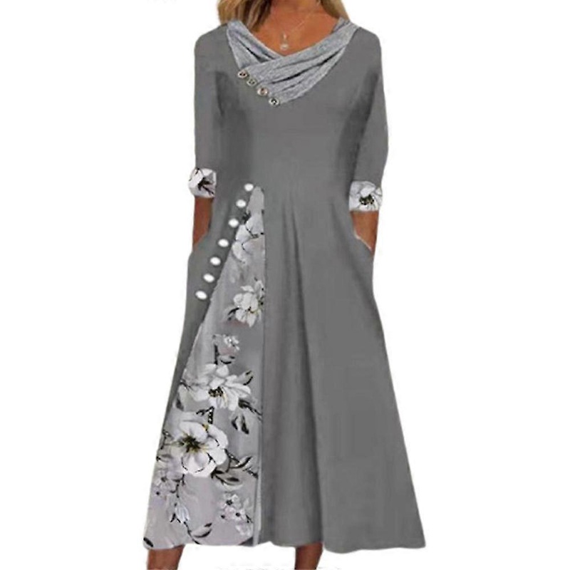 Women Summer Floral Half Sleeve Midi A-line Dress V-neck Party Loose Swing Dresses | Fruugo SG