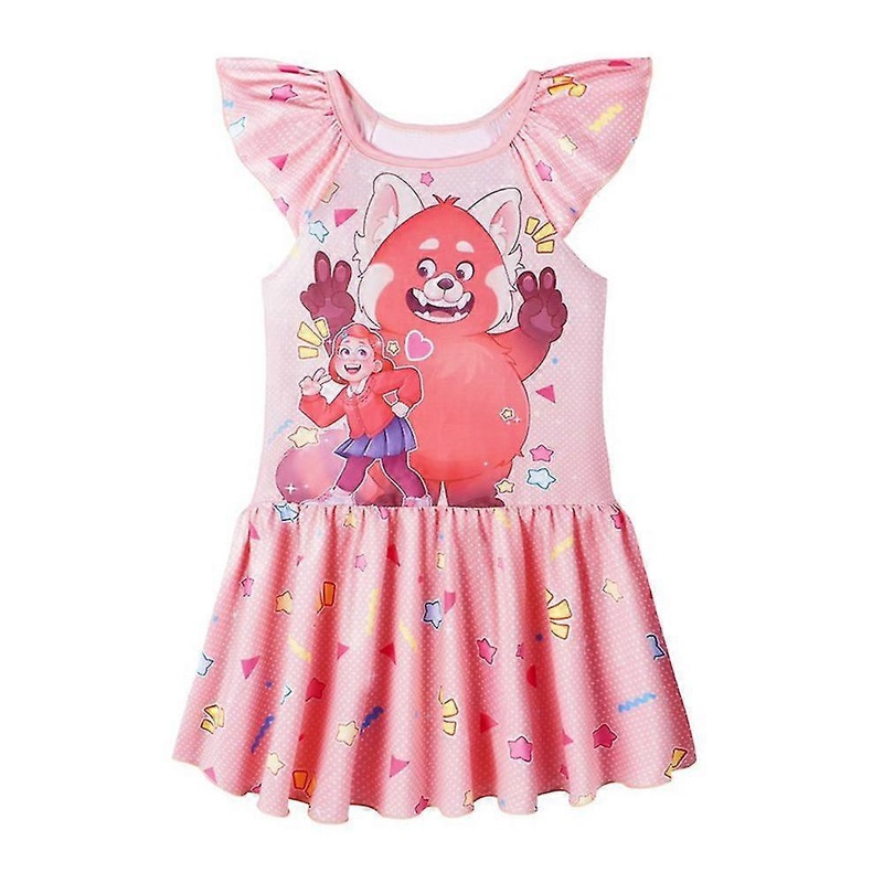 5-8 Years Kids Girls Turning Red Printed Dress Summer Holiday Dress | Fruugo SG