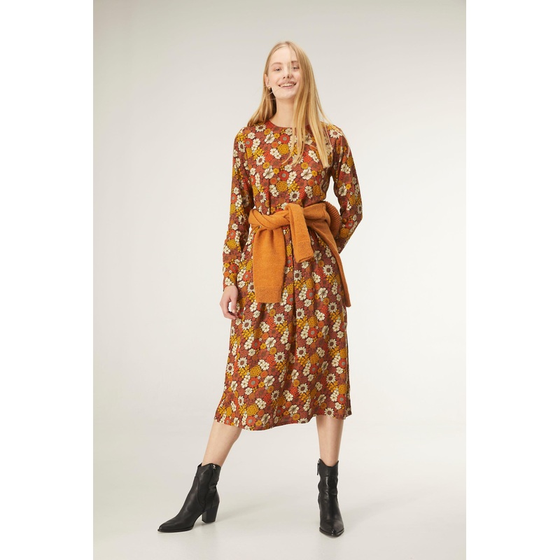Autumn Floral Print Long Sleeve A-line Midi Dress by Compania Fantastica | Fruugo SG