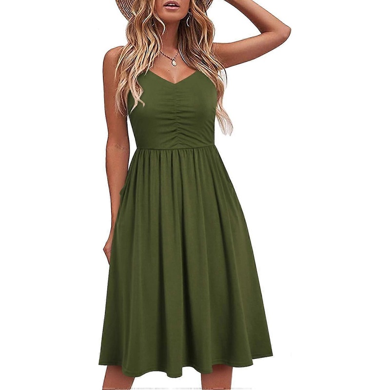 Casual Dresses for Women Sleeveless Cotton Summer Beach Dress A Line Spaghetti Strap Sundresses with Pockets | Fruugo SG