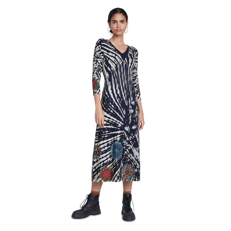 Desigual Shanghai 3/4 Sleeve Tie Dye Knit Maxi Dress 20WWVF08 Blue | Fruugo SG