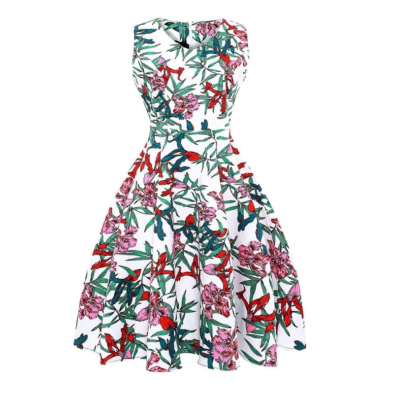 Lady Vintage Style Dress Exquisite Flower Pattern Dress Bright Color Women DressM_-sy_-sy | Fruugo SG