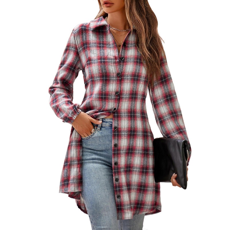 Modern Long Sleeve Shirt Dress for Women Single-Breasted Blouse Button Down Tops Personalized Fashion Choice  Red XL | Fruugo SG