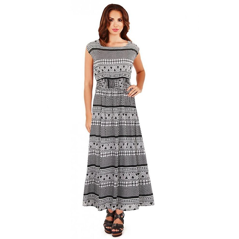Pistachio Aztec Print High Neck Long Maxi Summer Dress Black & White | Fruugo SG