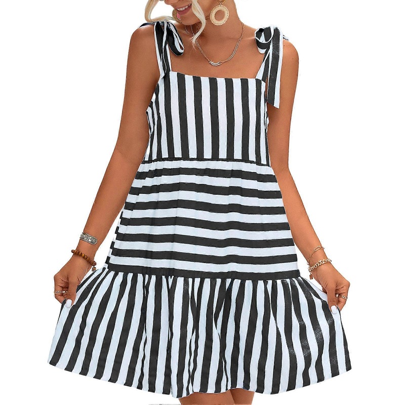 Striped Patchwork Dress Sleeveless Adjustable Strap Loose Causal Striped Dress for Women Spring Summer Black S_-sy_-sy | Fruugo SG