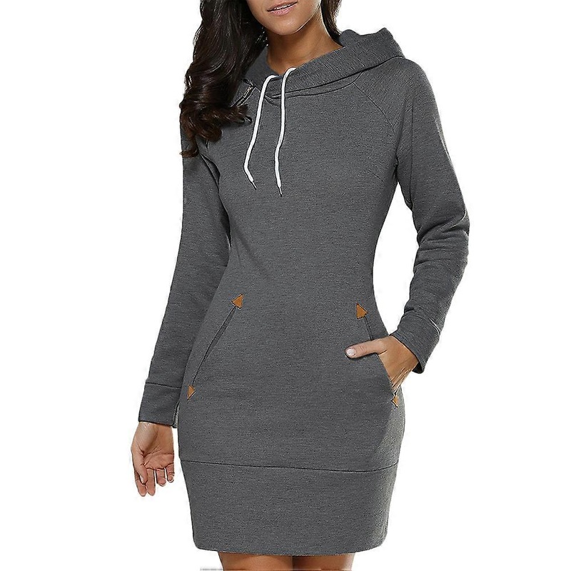 Sweat Dress For Women Pullover Sweatshirt Causal Hoodie Dress Dark Grey Long Sleeve 1Pack | Fruugo SG