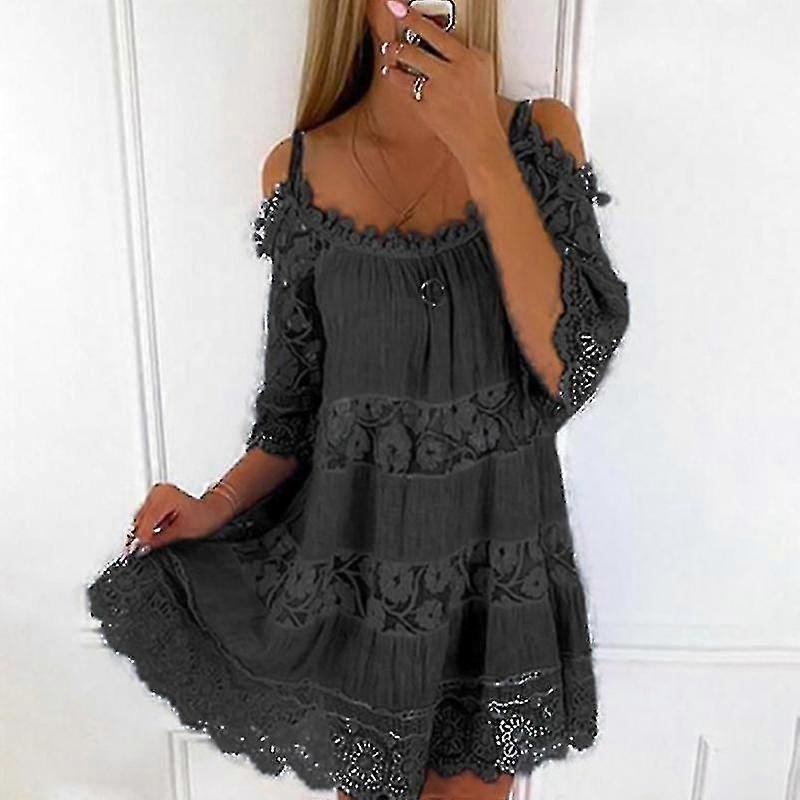 Women Half Sleeve Sundress Casual Summer T Shirt Dress Floral Lace Stitching Short Mini Dresses | Fruugo SG
