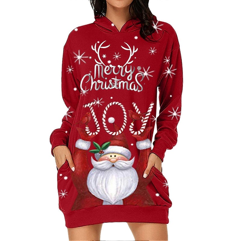Women Hoodie Dress Christmas Print Long Sleeve Pullover Sweatshirt Dress Ladies Loose Casual Hoodie Red Old Man XXL_-sy_-sy | Fruugo SG