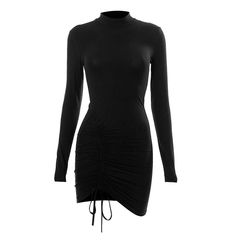 Women Ruched Bodycon Dress Fashionable Elegant Pure Color Long Sleeve Drawstring Dress for Holiday Party | Fruugo SG