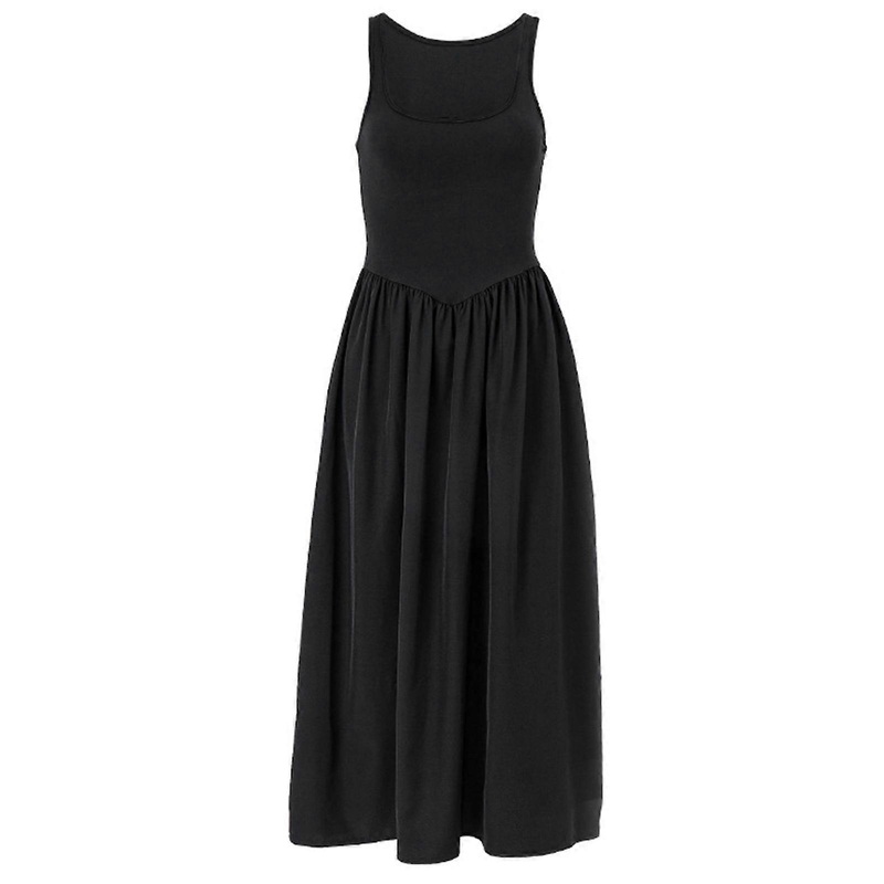 Women’s Patchwork Dress Stylish High Waist Dress Solid Sleeveless Sling Dress Summer Midi Dress French Backless Dress  Black S | Fruugo SG