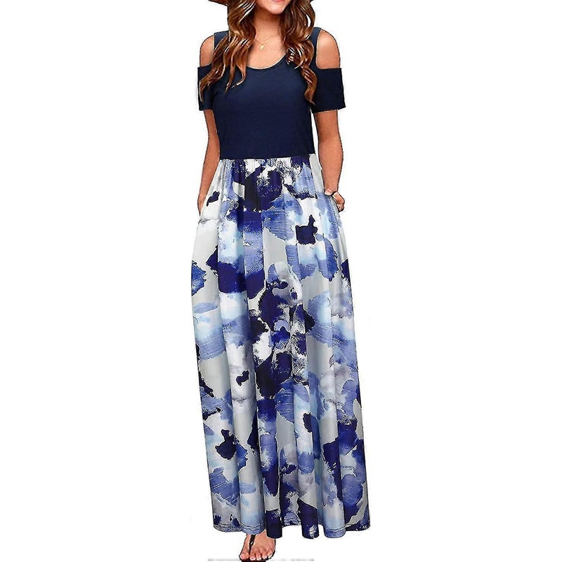 Women’s Summer Cold Shoulder Long/short Sleeve Maxi Dress Floral Print Elegant Long Dress With Pockets | Fruugo SG