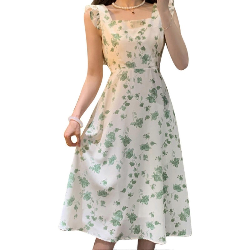 Women Summer Floral Print Dress Fashion Sweet Slimming Women Quadrate Neck Ruffle Dress for Date Beach Travel Dress L_-sy_-sy | Fruugo SG