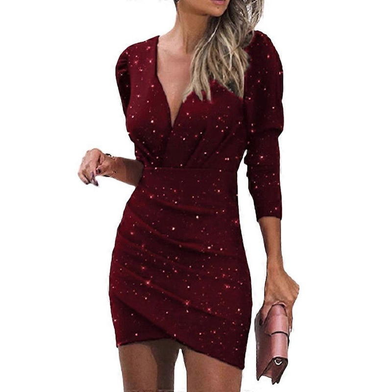 Womens Wrap V Neck Long Sleeve  Bodycon Ruched Cocktail Party Dress | Fruugo SG