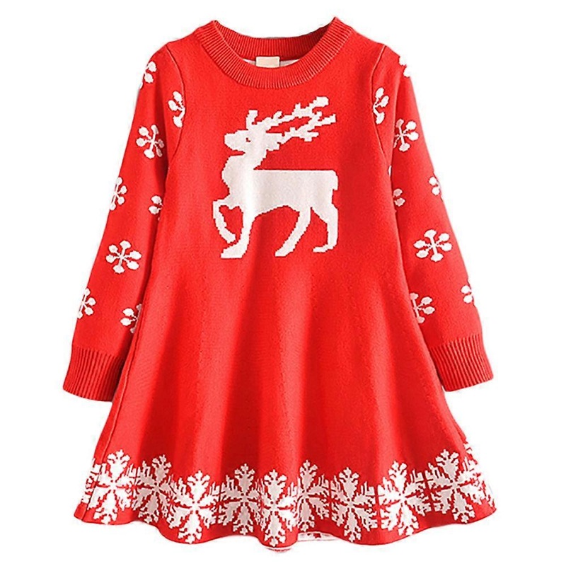 2-7 Years Kids Christmas Print Dress Long Sleeve Sweater Dresses | Fruugo SG
