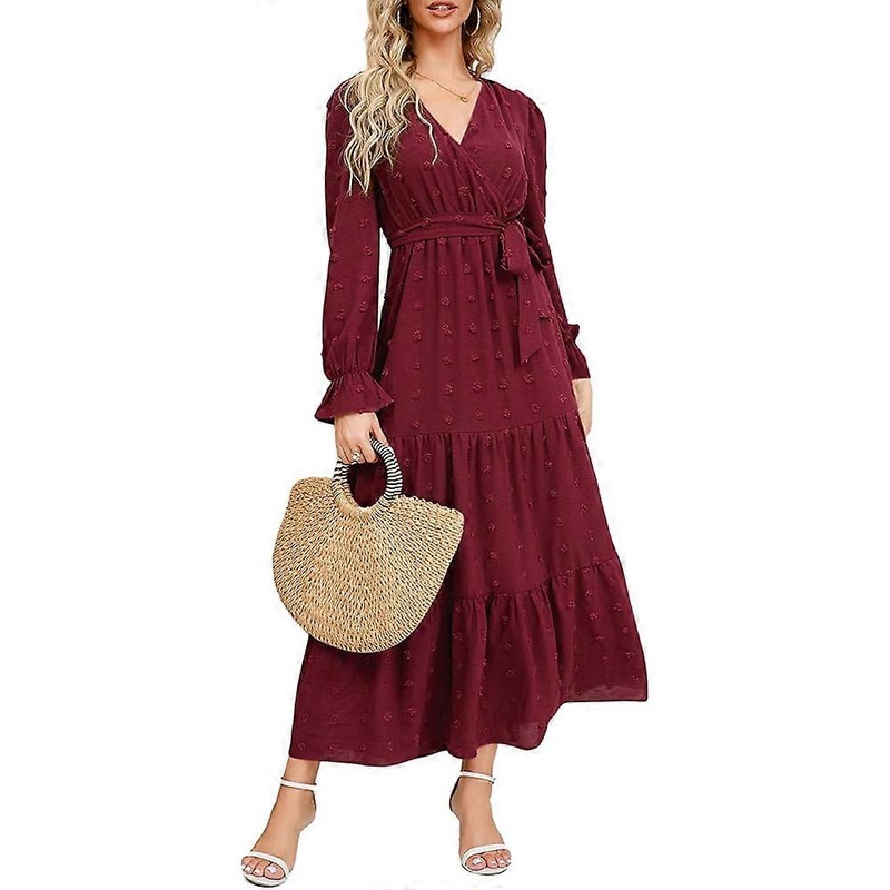 Dress long sleeve women’s V neck tunic dress elegant Swiss dot casual dresses autumn winter cocktail dress party dress with belt | Fruugo SG
