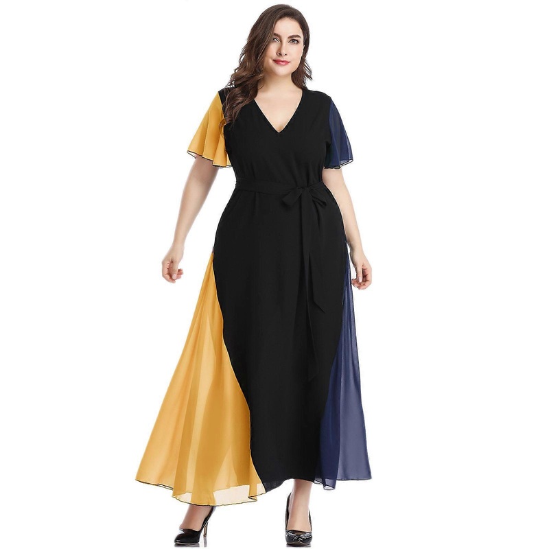 Elegant Flowy Plus Size Dress A Line Female Summer Ruffle Sleeve Women Beach Daily Casual Midi Dress for Wife Mother  Yellow XXXXL | Fruugo SG