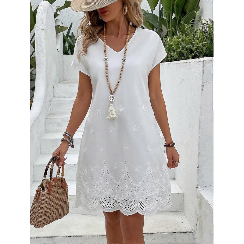EMERY ROSE Ladies Embroidery V Neck Hollow Out Summer Dress | Fruugo SG