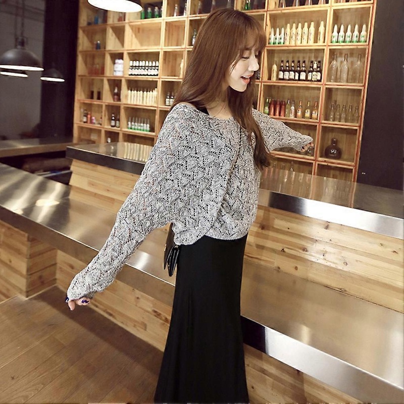Fashion Women Casual Solid Color Hollow Long Sleeve Knitwear Dress Set (Grey) | Fruugo SG