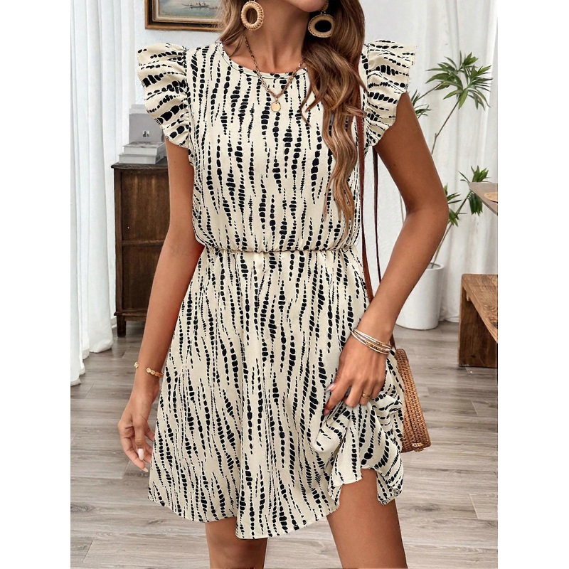 Floral Print Ruffle Trim Dress Vacation Beach Outfits Women | Fruugo SG