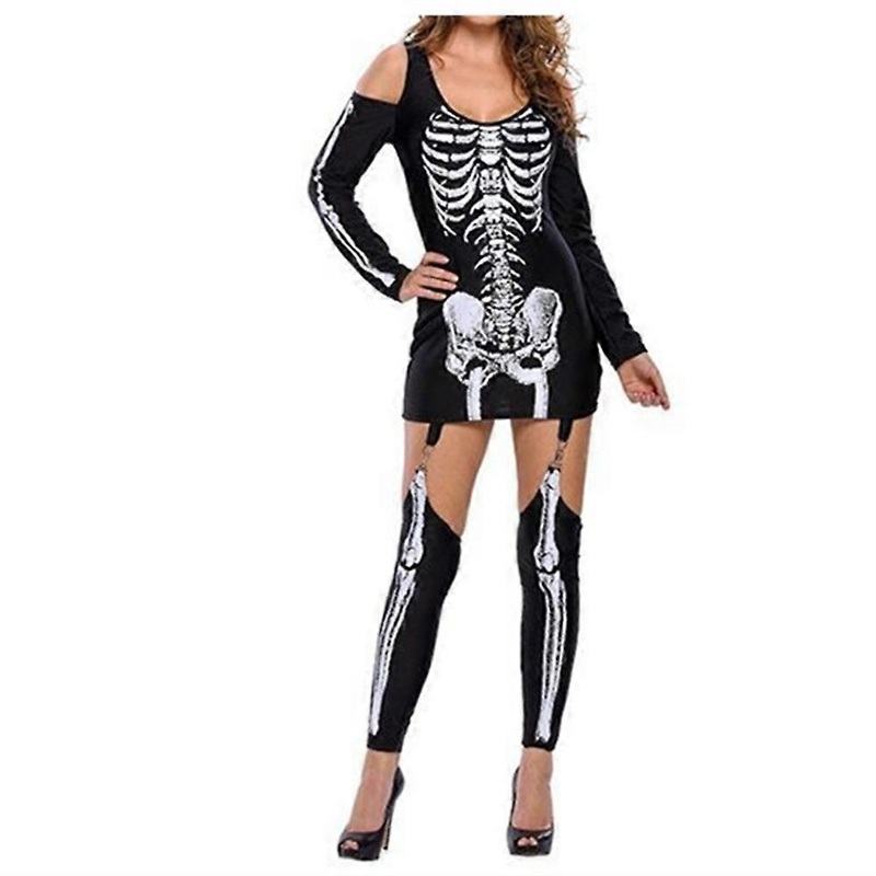 Halloween Womens Skeleton Printed Fancy Dress Off The Shoulder Pencil Dress with Stockings Outfit Set | Fruugo SG