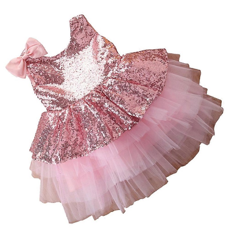 Infant Apparel Sequins Bowknot Dress Outfits For Dancing In Pink 100Cm 1Pack | Fruugo SG
